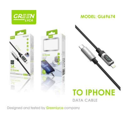 Cabo Lyca GL69674 27W Verde USB-C para iPhone | Cabo de carregamento rápido 3A e transferência de dados 120cm