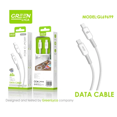 Cabo USB-C de 60 W para carregamento rápido e transferência de dados.