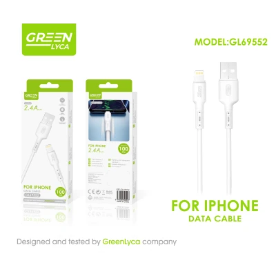 Cable USB a Lightning para iPhone Green Lyca GL69552 | Cable de Carga Rápida 2.4A y Datos 100cm
