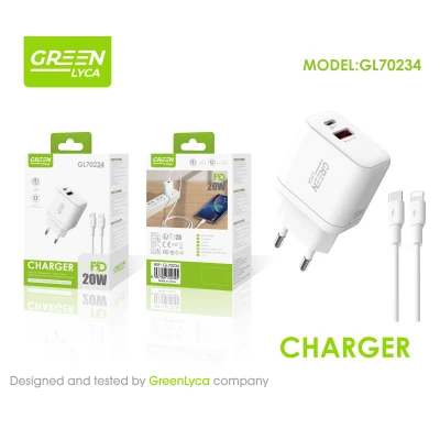 Rápido USB-C PD 20W + USB QC 3.0 con Cable USB-C a Lightning GL70234