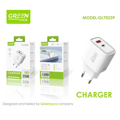 Carregador Rápido USB-C PD 25W + USB QC 3.0 Green Lyca GL70239 por atacado | Grossista M2TEC
