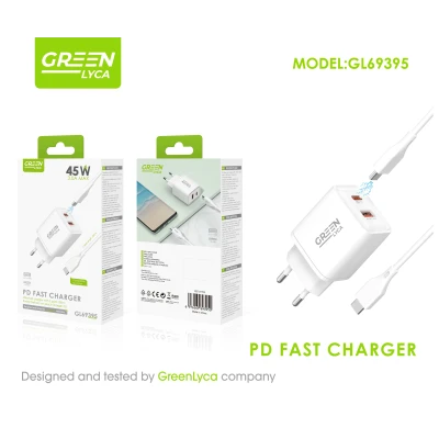 Carregador Rápido PD 45W USB-C Dual Green Lyca GL69395 por atacado | Grossista M2TEC