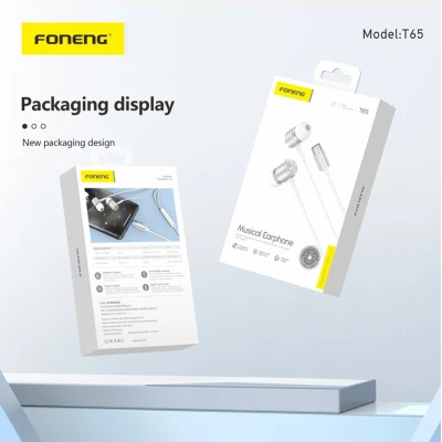 Audiculaires In-Ear USB Type C Foneng T65 Graves Potentiels avec Microphone et Boîtier en gros M2TEC