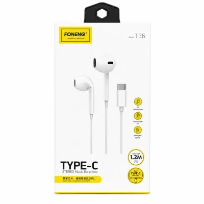 Écouteurs intra-auriculaires Foneng T36 USB Type-C avec contrôle du volume et microphone