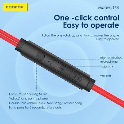 Auriculares Gaming USB Tipo C Foneng T68 In-Ear con Graves Potentes y Carcasa Metálica