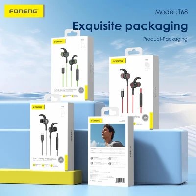 Écouteurs intra-auriculaires de jeu Foneng T68 USB Type-C avec basses puissantes et boîtier en métal en gros | Grossiste M2TEC