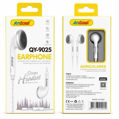 Andowl QY-9025 Earbuds Headphones 3.5 mm Jack with Integrated Microphone White