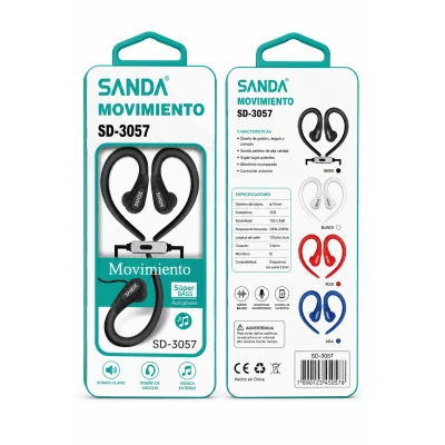 Auscultadores estéreo Sanda SD-3070 jack 3,5 mm com cabo extra longo de 5 m