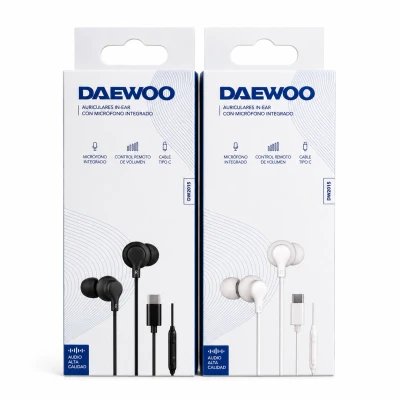Fones de ouvido Daewoo DW2016 USB Tipo C com microfone e controle de volume, branco