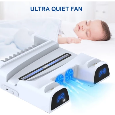 DOBE Multifunctional Stand for PS5 and PS5 Slim with Cooling Fan and Dual Controller Charging