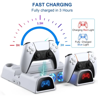 DOBE Multifunctional Stand for PS5 and PS5 Slim with Cooling Fan and Dual Controller Charging