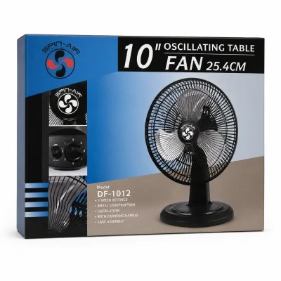 10" / 25.4 CM TABLE FAN, 3 SPEED, SPIN-AIR.