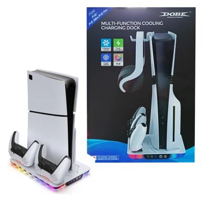 Base de Refrigeración Multifunción DOBE para PS5 Slim y PS5 Pro con Carga Dual RGB %category-name%