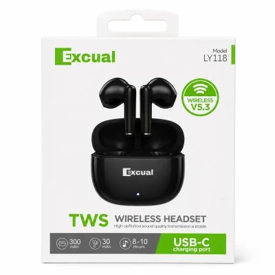 Excual LY118 TWS Wireless Earbuds Bluetooth 5.3 USB-C with Charging Case