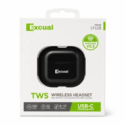 Excual LY118 TWS Wireless Earbuds Bluetooth 5.3 USB-C with Charging Case