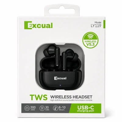 Écouteurs TWS sans fil Excual LY119 Bluetooth 5.3 USB-C avec boîtier de charge