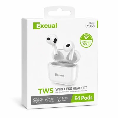 Auscultadores sem fios Excual LY058 E4 Pods V5.3 TWS, bateria com 10 horas de duração
