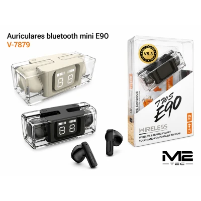 Fones de ouvido sem fio E90 TWS com Bluetooth 5.3, visor LED e estojo de carregamento.