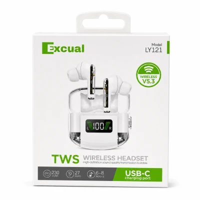 Écouteurs sans fil Excual LY121 TWS Bluetooth 5.3 avec affichage LED et USB-C