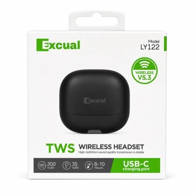 Auscultadores sem fios TWS Excual LY122 Bluetooth 5.3 USB-C com estojo de carregamento