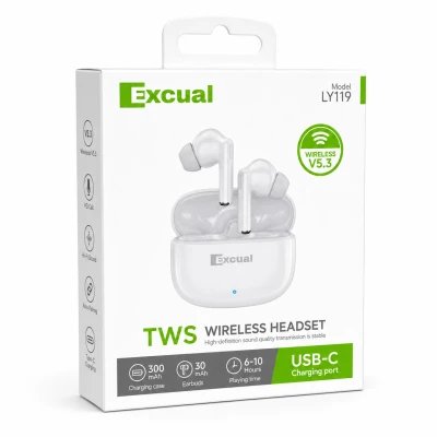 Excual LY119 TWS Wireless Earphones, Bluetooth 5.3, USB-C, Charging Case