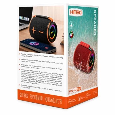 Caixa de Som Portátil Sem Fio, Bluetooth 5.3, Potência de 8W, TWS, 1200mAh, KMS-657MINI