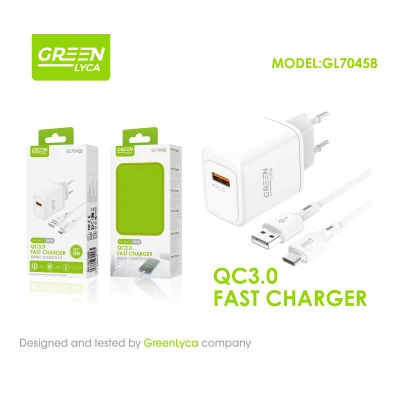 Carregador rápido USB GreenLyca GL70458 QC 3.0 de 18 W com cabo USB-C de 1 metro