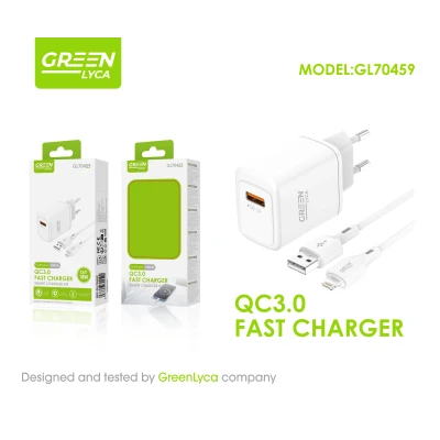 Kit chargeur rapide GreenLyca GL70459 QC 3.0 18W avec câble Lightning pour iPhone