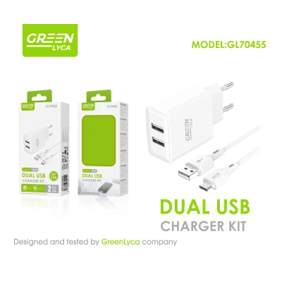 Kit carregador dual USB GreenLyca GL70455 2.4A com cabo USB-C 100 cm