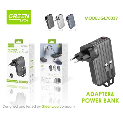 GreenLyca GL70039 PD Adaptador e Power Bank 22.5W 10000mAh com Cabos Integrados no atacado | Atacadista M2TEC