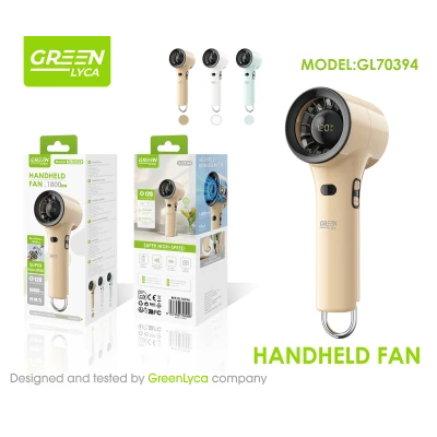 Ventilador portátil recarregável GreenLyca GL70394 com ecrã digital e motor sem escovas.