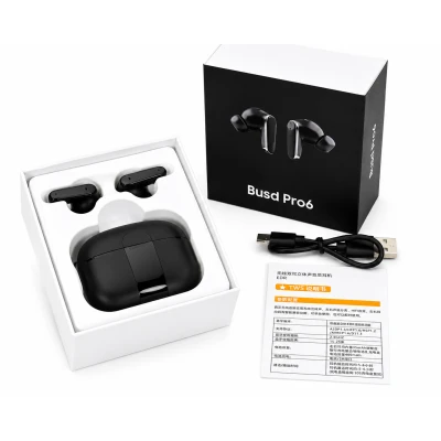 Écouteurs sans fil Busd Pro6 Noir 6.0 avec boîtier de charge 180 mAh et réduction active du bruit