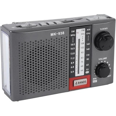 Radio Sanda SD-4011 AM/FM Recargable 4 Bandas con USB, TF y Linterna LED