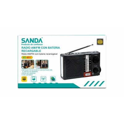 Radio Sanda SD-4011 AM/FM Recargable 4 Bandas con USB, TF y Linterna LED %category-name%