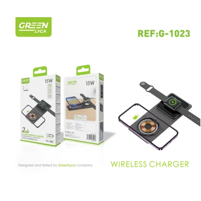 Chargeur sans fil pliable 2 en 1 GreenLyca G-1023 15 W pour smartphone et montre connectée