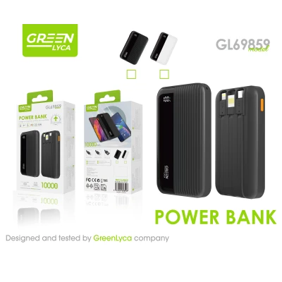 Power Bank 10000mAh 22.5W avec Écran LED et Câbles intégrés Green Lyca GL69859 grossiste M2TEC