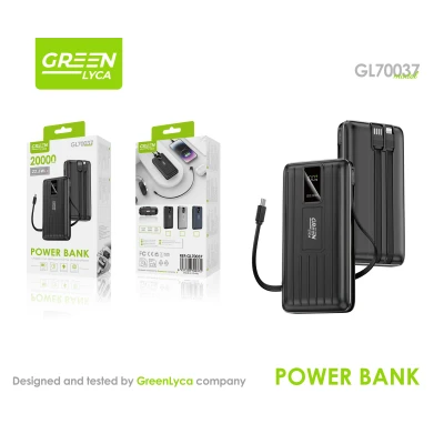 Power Bank 20000mAh PD 22.5W with Integrated Cables and LED Display Green Lyca GL70037 wholesale | M2TEC Wholesale