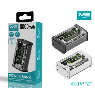 Batterie externe M2TEC M2-7767 8000 mAh avec affichage numérique LED et étui transparent en gros | Grossiste M2TEC