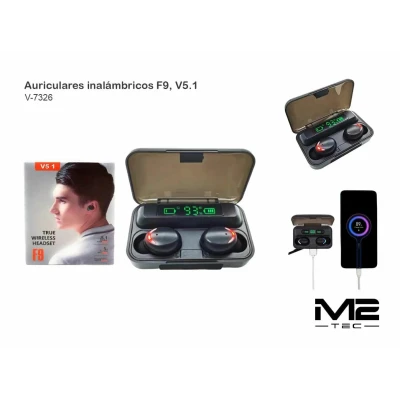 Auriculares Inalámbricos F9 V-7326 True Wireless V5.1 con Display Digital