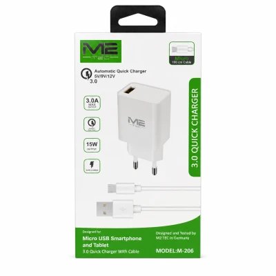 M-Tec M-206 Quick Charge 3.0 15W charger with Micro USB cable 1 meter wholesale M2TEC wholesaler