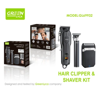 Green Lyca GL69932 3-in-1 Rechargeable Hair Clipper and Shaver Grooming Kit