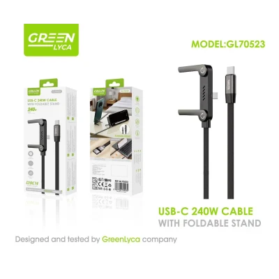 USB-C cable to USB-C Green Lyca GL70523 240W with Foldable support 120 cm wholesale M2TEC wholesaler