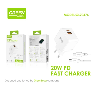 Carregador Rápido 20W PD com Cabo USB-C USB-C 1 Metro Green Lyca GL70476 por atacado | Majorista M2TEC