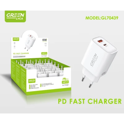 Chargeur rapide Green Lyca GL70439 45 W PD USB-C + QC 3.0 en gros | M2TEC Grossiste