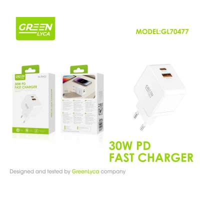 Carregador Rápido 30W PD USB-C + QC 3.0 Green Lyca GL70477 por atacado | Majorista M2TEC