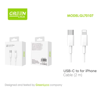 USB-C cable to iPhone 66W 2m Green Lyca GL70107 wholesale M2TEC wholesaler
