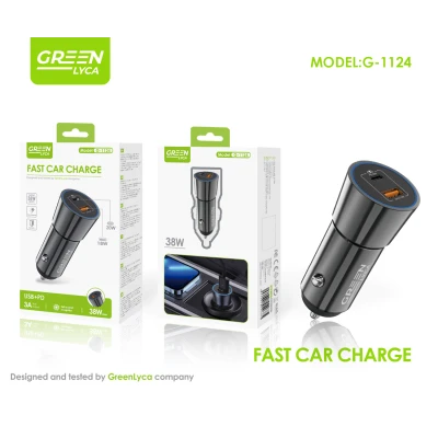 Green Lyca G-1124 18W USB + 20W USB-C Fast Car Charger | Metal Cigarette Lighter Charger | M2TEC Wholesale
