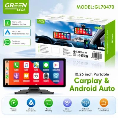 Tela portátil GreenLyca GL70470 de 10,26" com CarPlay, Android Auto e Wi-Fi de 5 GHz. no atacado | Atacadista M2TEC