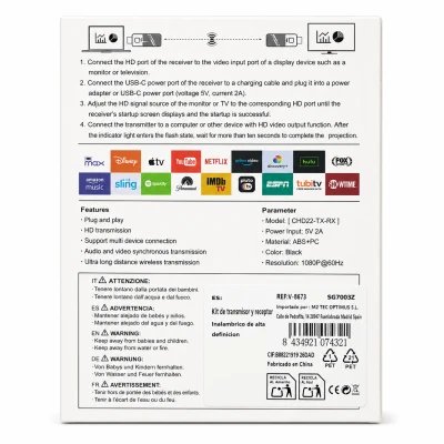 Kit Transmissor e Receptor HDMI sem fio 5G CHD22 TTD 1080P 60Hz
