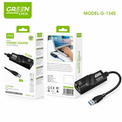 RJ45 Internet Adapter USB 1000 Mbps Green Lyca G-1345 Wholesaler